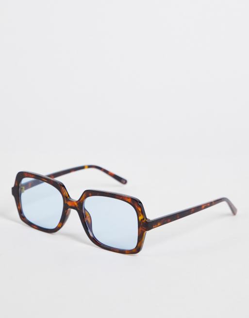 ASOS DESIGN - Vierkante zonnebril in tortoise met blauwe glazen