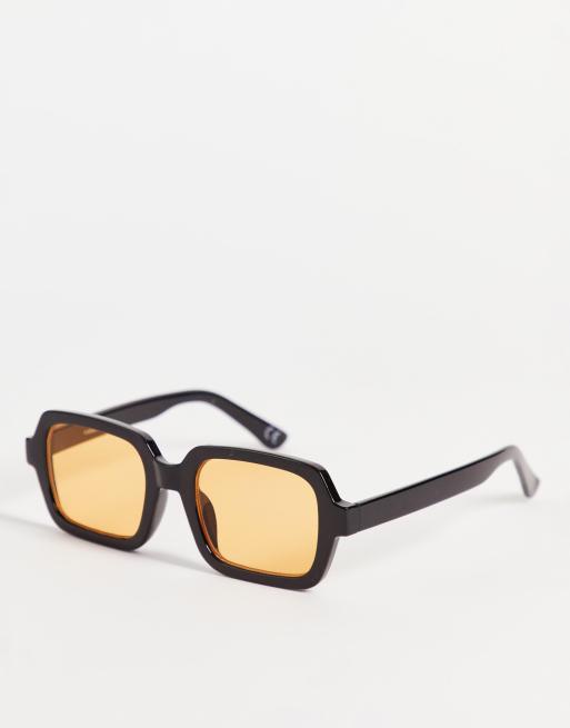 ASOS DESIGN - Vierkante zonnebril in zwart met amberkleurige glazen