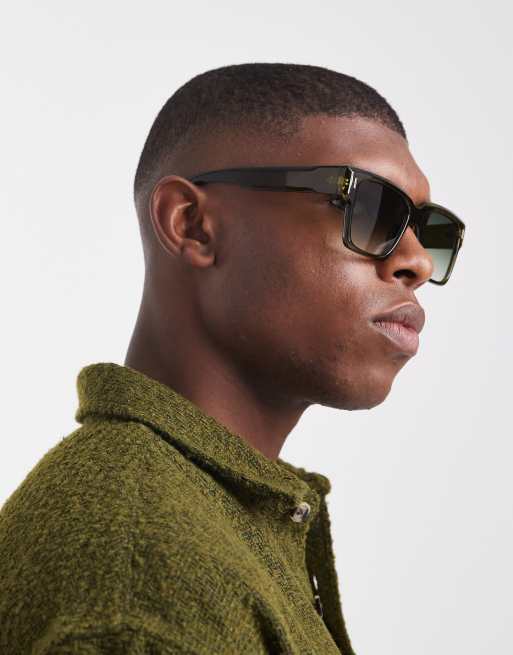 ASOS DESIGN - Vierkante zonnebril met groene glazen en kristalgroen montuur, 2 van 3