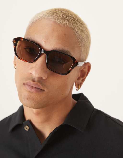 ASOS DESIGN - Vierkante zonnebril met montuur in donker tortoise en bruine glazen