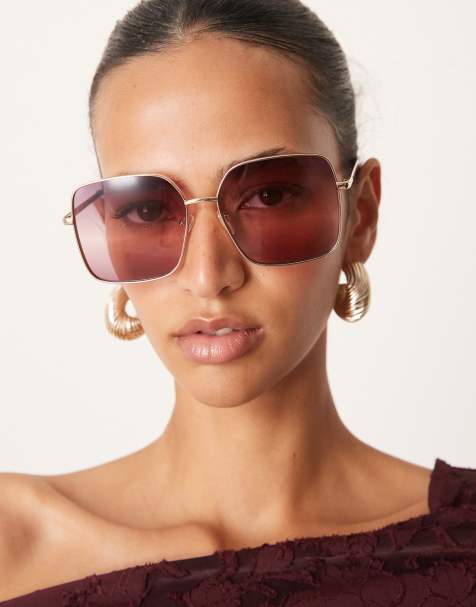ASOS DESIGN - Vierkante zonnebril van metaal in jaren 70-stijl met roze glazen - view 1