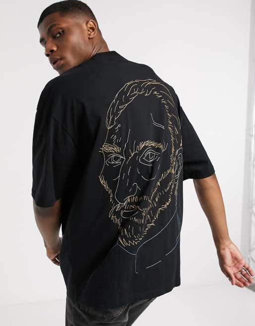 ASOS DESIGN – Vincent Van Gogh 
– T-shirt i oversize och longline med broderat ansikte på ryggen