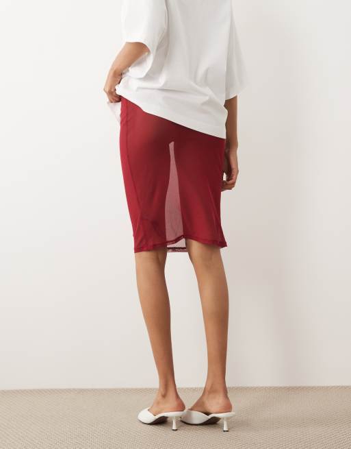 ASOS DESIGN - Vinrød midinederdel i gennemsigtigt mesh, 2 af 5