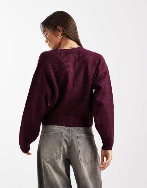 ASOS DESIGN - Vinrød strikket cardigan med cocoon-ærmer, 3 af 4