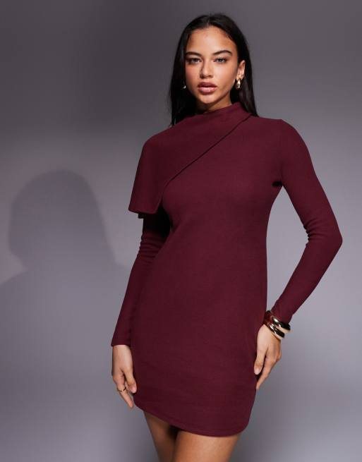 ASOS DESIGN - Vinrød superblød minikjole med lange ærmer og foldet kappedetalje, 2 af 4