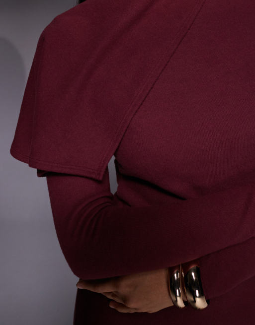 ASOS DESIGN - Vinrød superblød minikjole med lange ærmer og foldet kappedetalje, 3 af 4