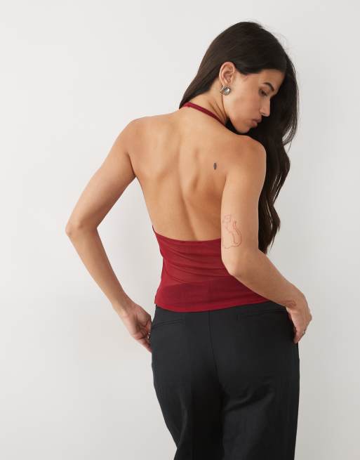 ASOS DESIGN - Vinrød top med halterneck i gennemsigtigt mesh, 2 af 4