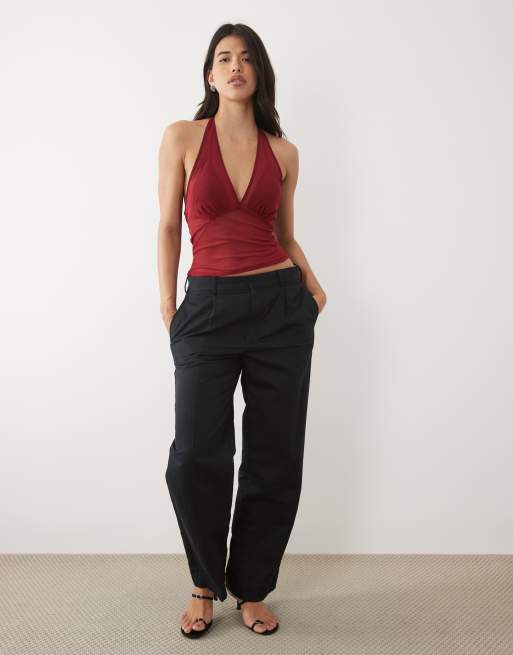 ASOS DESIGN - Vinrød top med halterneck i gennemsigtigt mesh, 3 af 4