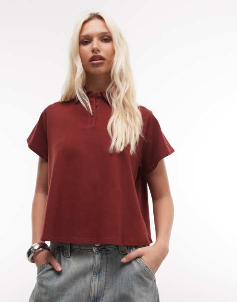 ASOS DESIGN – Vinröd, a-linjeformad pikétröja med korta ärmar - view 1