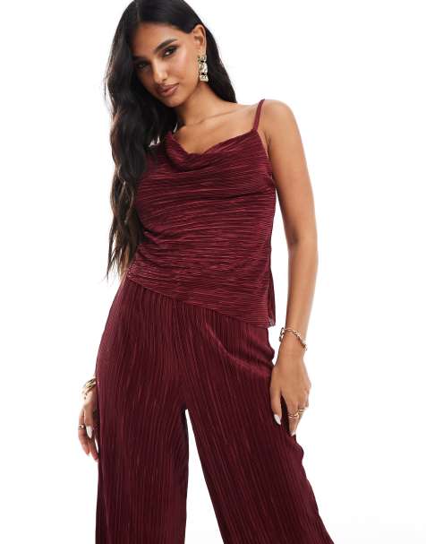ASOS DESIGN – Vinröd, asymmetrisk, plisserad topp med drapering, del av set - view 1