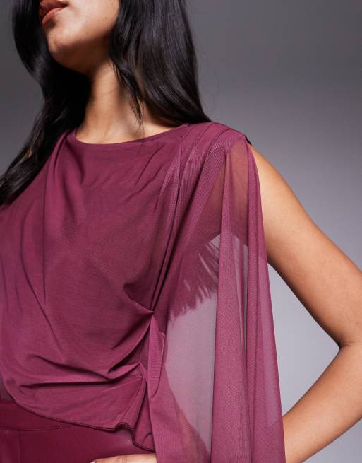 ASOS DESIGN – Vinröd åtsmitande body med cape i mesh, 3 av 4