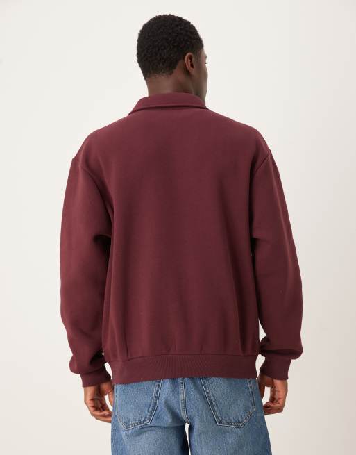 ASOS DESIGN – Vinröd, avslappnad sweatshirt med pikékrage, passpoaler och broderi, 3 av 5