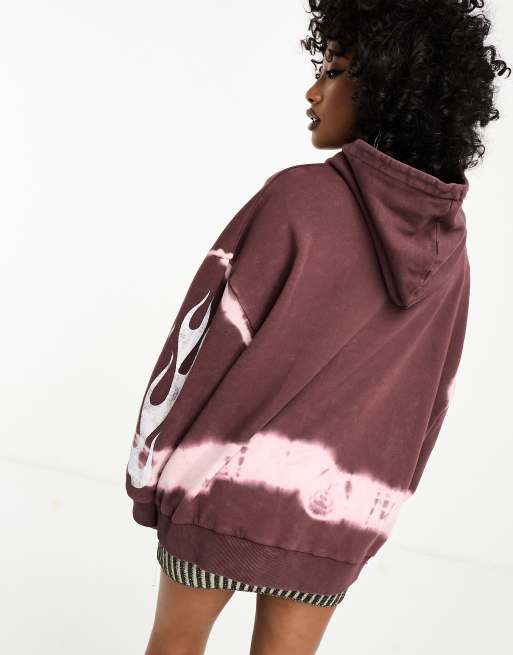 ASOS DESIGN – Vinröd, batikmönstrad huvtröja i oversize med Ohio-tryck, 4 av 4