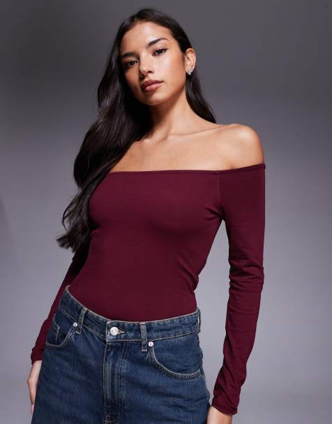 ASOS DESIGN – Vinröd body med bara axlar i bomull - view 1