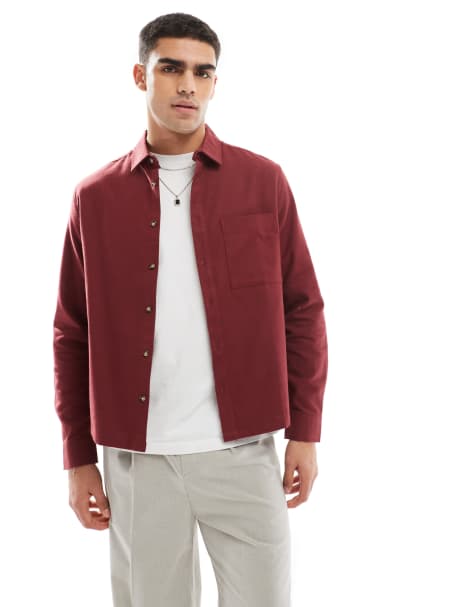 ASOS DESIGN – Vinröd, borstad oxfordskjorta i regular fit med boxig passform - view 1