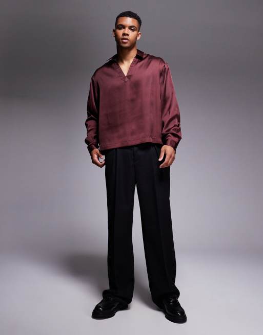 ASOS DESIGN – Vinröd, boxig skjorta i satin och oversize utan öppning, 2 av 4
