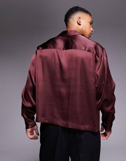 ASOS DESIGN – Vinröd, boxig skjorta i satin och oversize utan öppning, 4 av 4