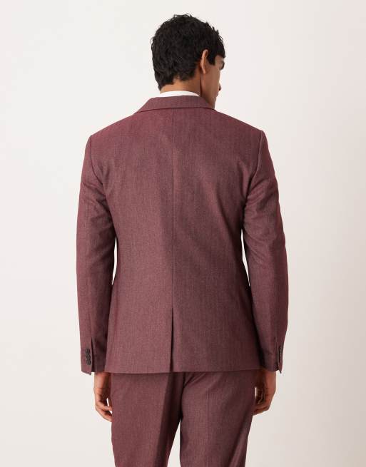 ASOS DESIGN – Vinröd, fiskbensmönstrad kavaj med smal passform, del av kostym, 3 av 5
