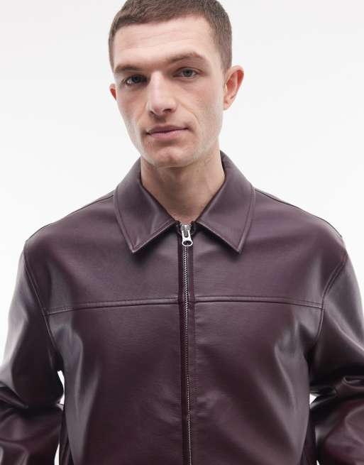 ASOS DESIGN – Vinröd Harrington-jacka i läderimitation, 3 av 5