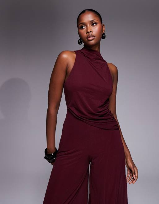 ASOS DESIGN – Vinröd jumpsuit i peplum-modell med ballongbyxor, 3 av 4