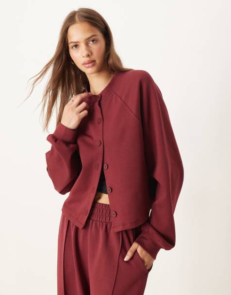 ASOS DESIGN – Vinröd kofta i dubbelstickad jersey - view 1