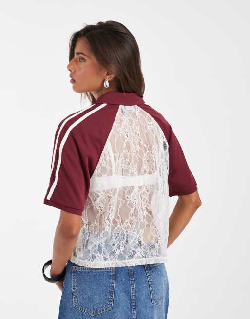 ASOS DESIGN – Vinröd, kort fotbollströja i spets med boxig passform, 4 av 4