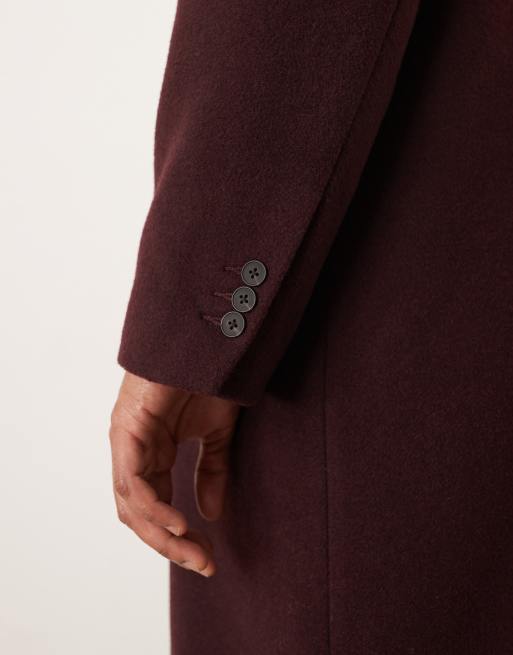 ASOS DESIGN – Vinröd, lång ytterrock i oversize och ullmix, 5 av 5