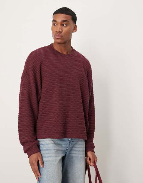 ASOS DESIGN – Vinröd lätt tröja i extra oversize med boxig passform och stickad effekt - view 1