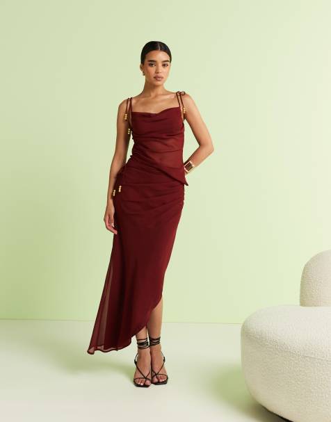 ASOS DESIGN – Vinröd maxikjol i draperad chiffong, del av set - view 1