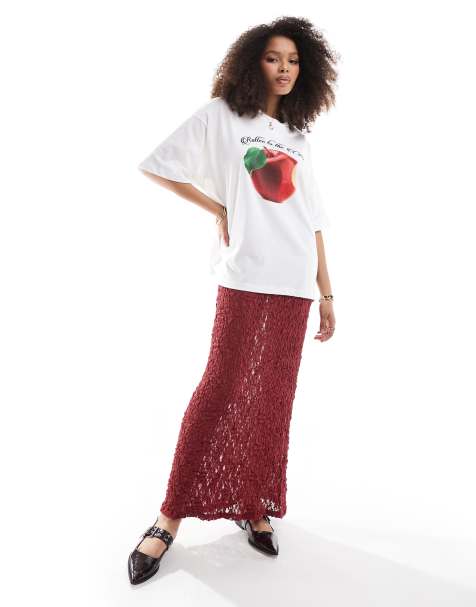ASOS DESIGN – Vinröd maxikjol i spets - view 1