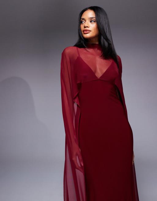 ASOS DESIGN – Vinröd maxiklänning med lång cape, 2 av 4
