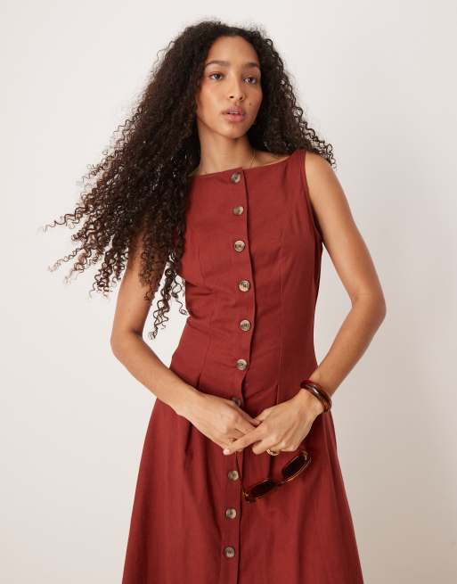 ASOS DESIGN – Vinröd midiklänning med kostymvästdesign, rak halsringning och knäppning, 2 av 4