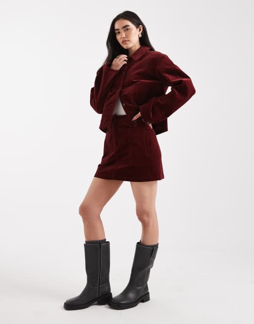 ASOS DESIGN – Vinröd minikjol i manchester, del av set, 2 av 4
