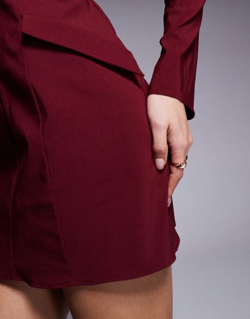 ASOS DESIGN – Vinröd miniklänning i bengalin med långa ärmar och ficka, 3 av 4
