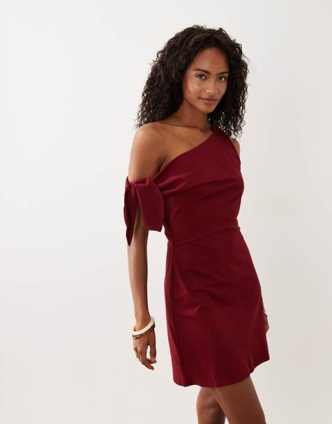 ASOS DESIGN – Vinröd miniklänning med bara axlar och rosett - view 1