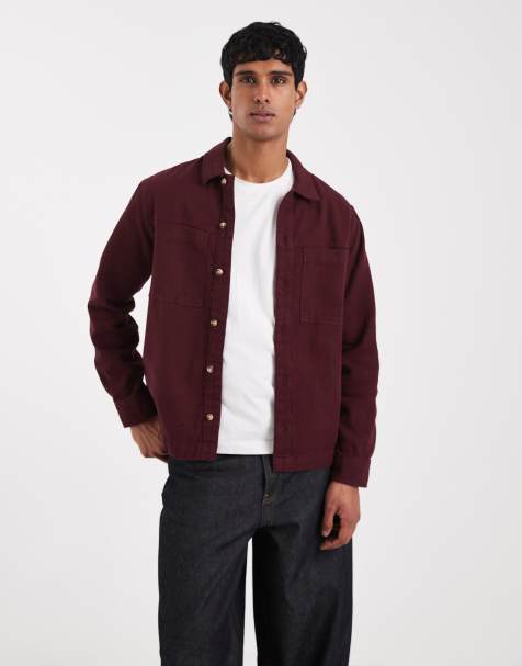 ASOS DESIGN – Vinröd overshirt i kraftig bomullstwill - view 1
