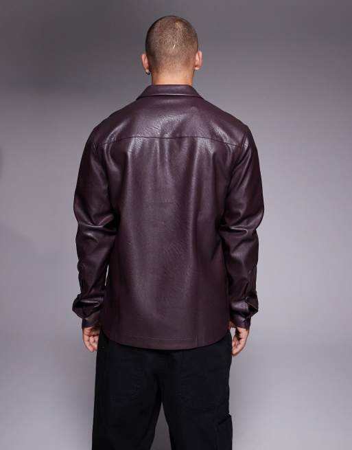 ASOS DESIGN – Vinröd overshirt i läderimitation, 5 av 5