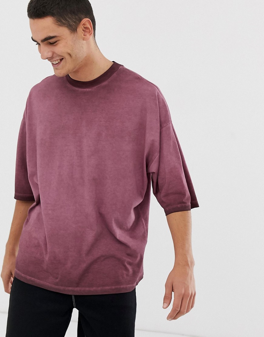 ASOS DESIGN – Vinröd, oversized t-shirt med halvlånga ärmar
