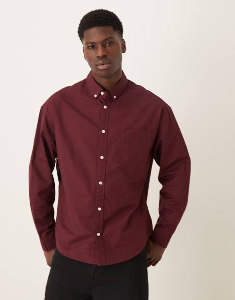 ASOS DESIGN – Vinröd oxfordskjorta med boxig passform i oversize och 90-tals stil - view 1