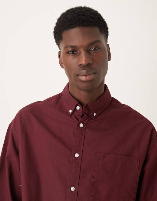 ASOS DESIGN – Vinröd oxfordskjorta med boxig passform i oversize och 90-tals stil, 5 av 5