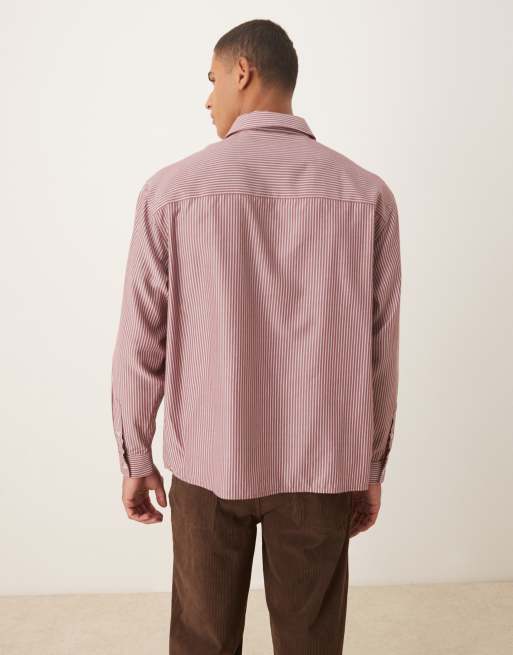 ASOS DESIGN – Vinröd, randig poplinskjorta i oversize med blombroderi, 3 av 5