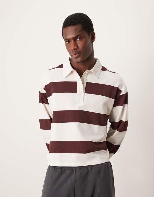 ASOS DESIGN – Vinröd, randig rugbytröja i oversize med kort design, 3 av 4