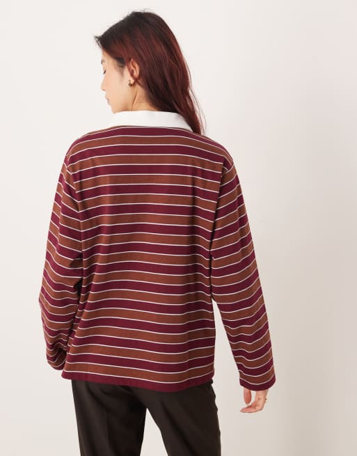 ASOS DESIGN – Vinröd, randig rugbytröja i oversize, 4 av 4