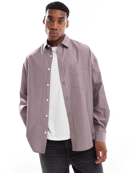 ASOS DESIGN – Vinröd, randigt skjorta i oversize - view 1