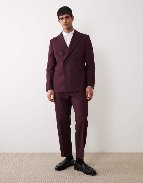 ASOS DESIGN – Vinröd, regular, dubbelknäppt kostym - view 1