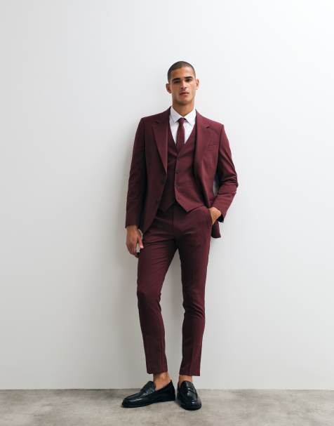 ASOS DESIGN – Vinröd, skinny kostym i 3 delar - view 1