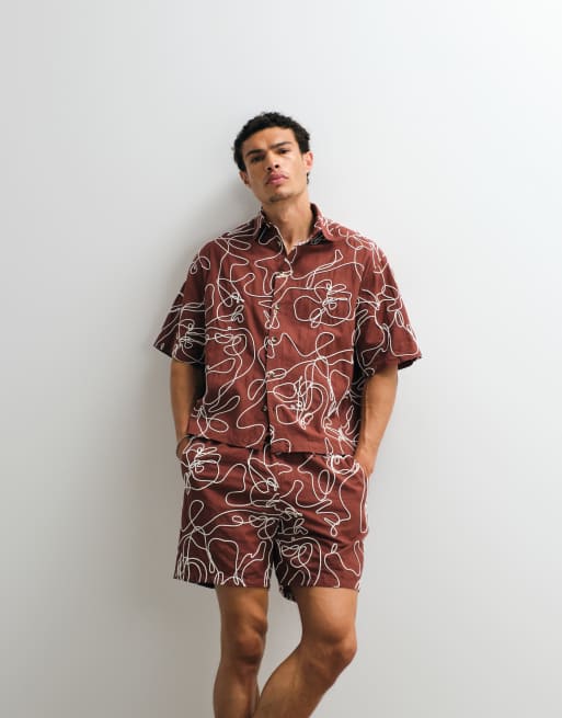 ASOS DESIGN – Vinröd skjorta i oversize med boxig passform och repdetalj, del av set, 3 av 9