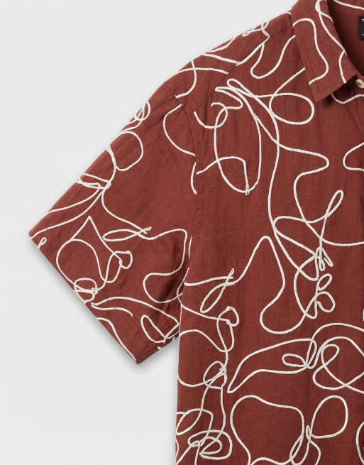 ASOS DESIGN – Vinröd skjorta i oversize med boxig passform och repdetalj, del av set, 8 av 9