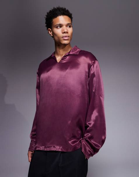 ASOS DESIGN – Vinröd skjorta i oversize och satin - view 1