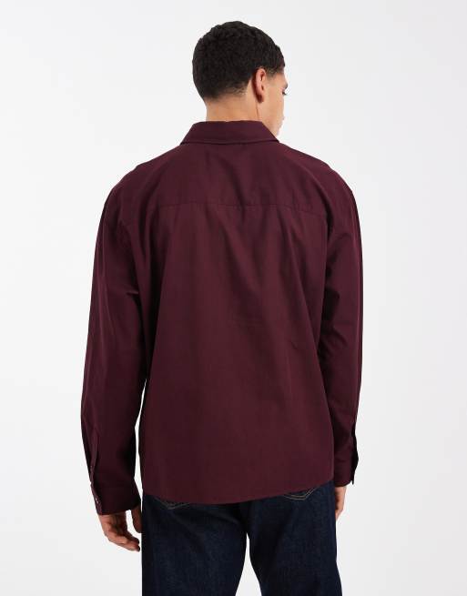 ASOS DESIGN – Vinröd skjorta i oversized fit med broderi på bröstet, 3 av 5
